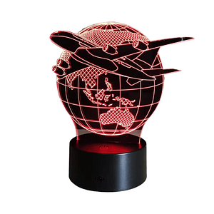 Lampara 3D Avion y mundo de 7 colores