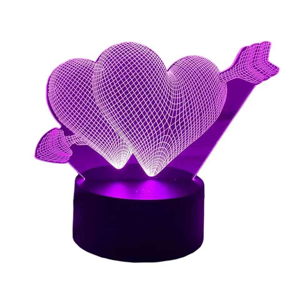 Lampara 3D Corazón Flechado de 7 colores 3