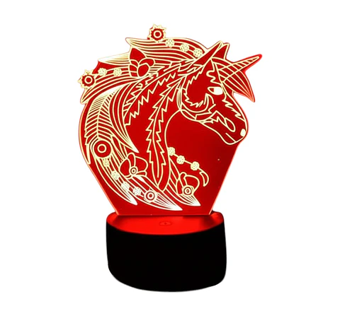 Lampara 3D Unicornio Flores de 7 colores