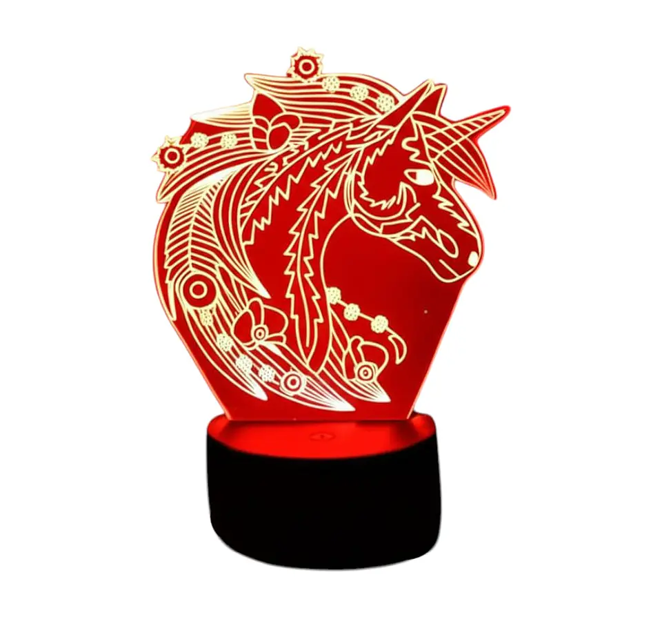 Lampara 3D Unicornio Flores de 7 colores 1