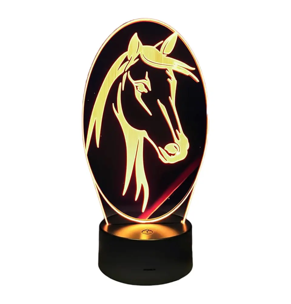 Lampara 3D Cara de caballo de 7 colores 3