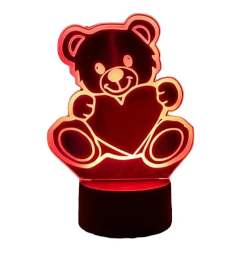 Lampara ilusión 3D Oso Corazon de 7 colores