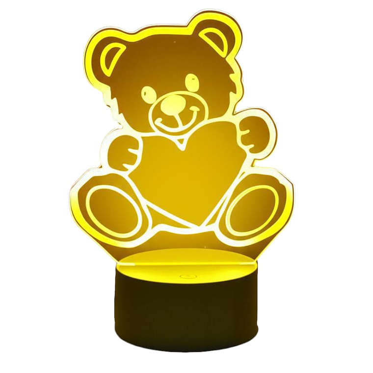 Lampara ilusión 3D Oso Corazon de 7 colores 2