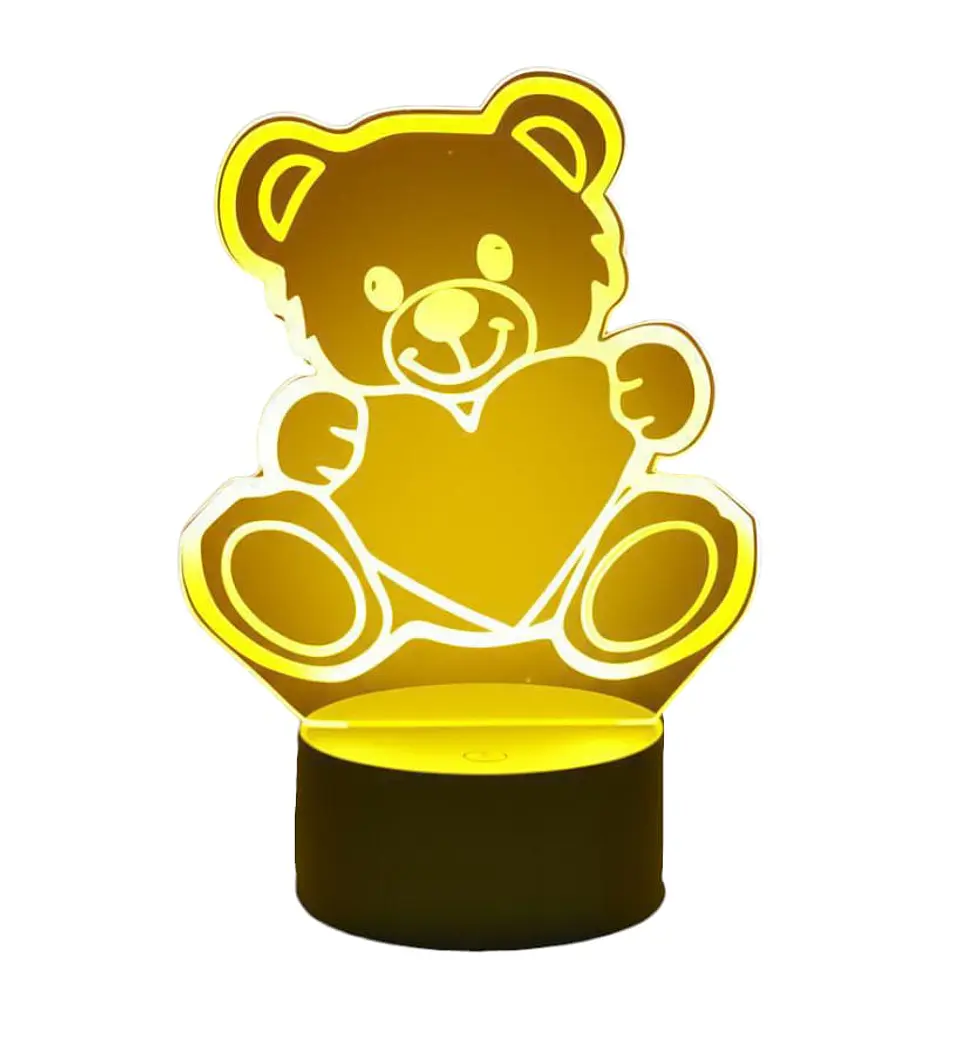 Lampara ilusión 3D Oso Corazon de 7 colores 2