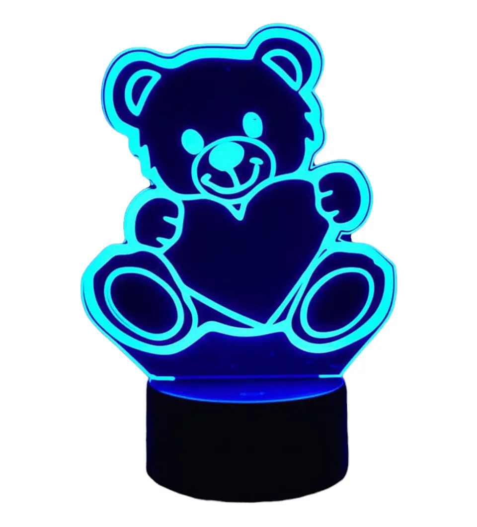Lampara ilusión 3D Oso Corazon de 7 colores 3