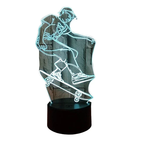 Lampara ilusión 3D Niño Skate de 7 colores