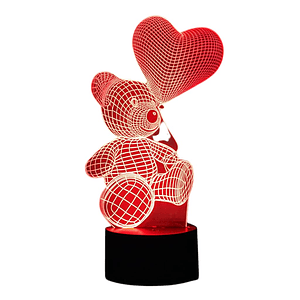 Lampara ilusión 3D Oso globo Corazon de 7 colores