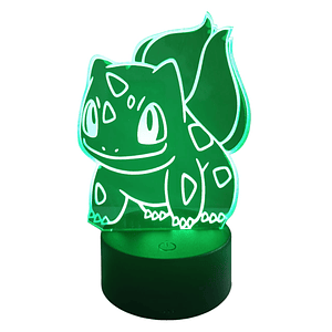 Lámpara LED 3D Pokémon Bulbasaur 7 Colores con Caja de Regalo