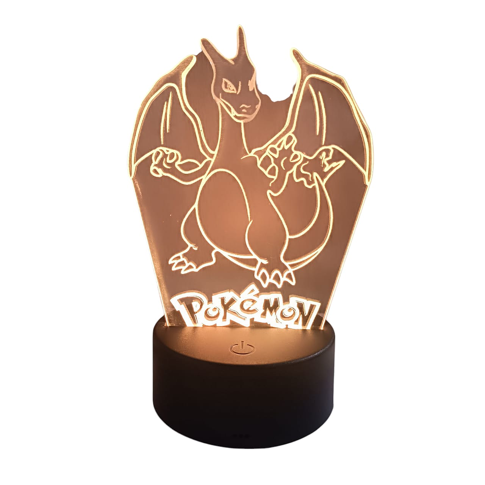Lampara ilusión 3D Pokémon Charizard de 7 colores