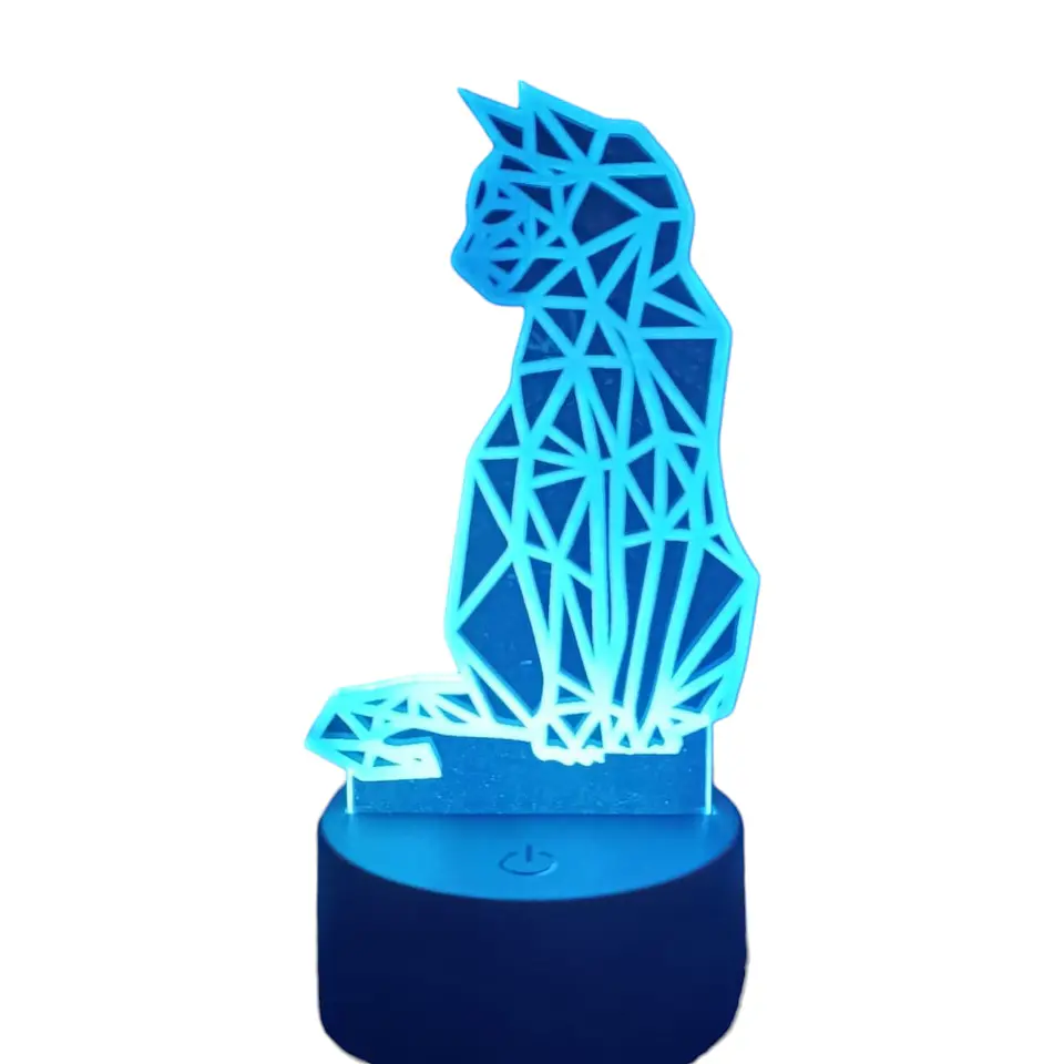 Lampara 3D Gato Holografico de 7 colores 3