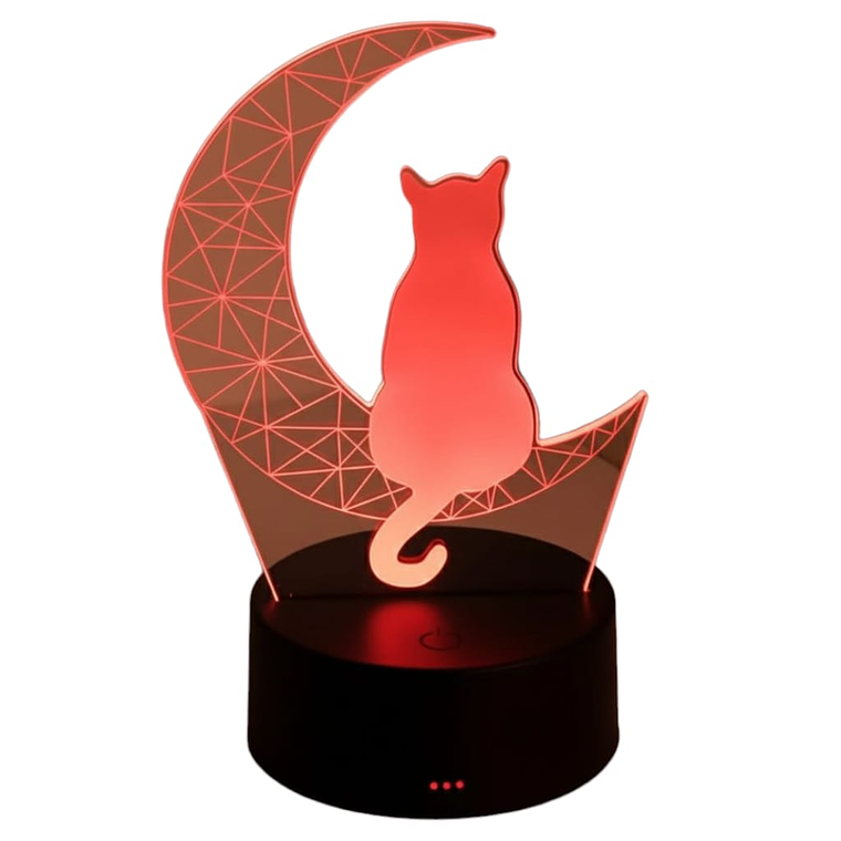 Lampara 3D Gato en la Luna de 7 colores 2