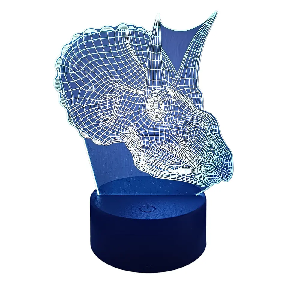 Lampara 3D Dino Cabeza Triceratops de 7 colores 2