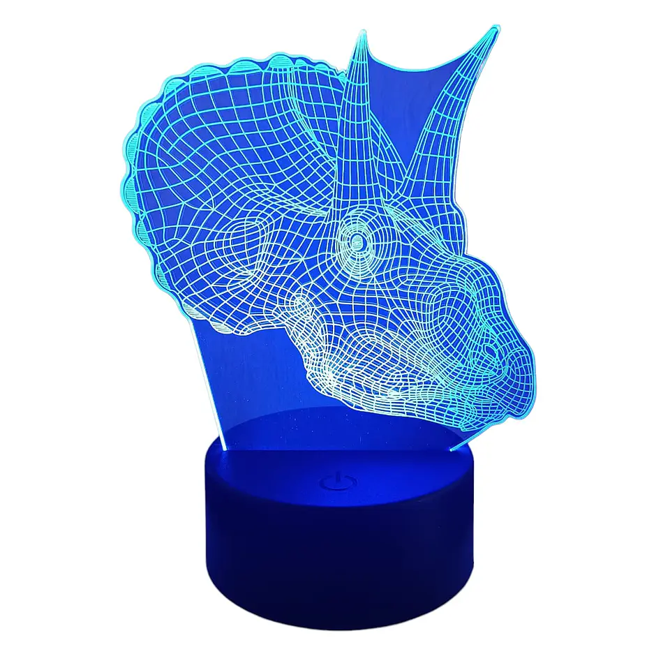 Lampara 3D Dino Cabeza Triceratops de 7 colores 4