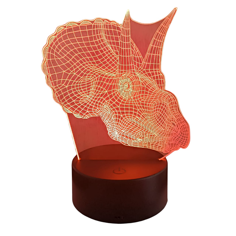 Lampara 3D Dino Cabeza Triceratops de 7 colores