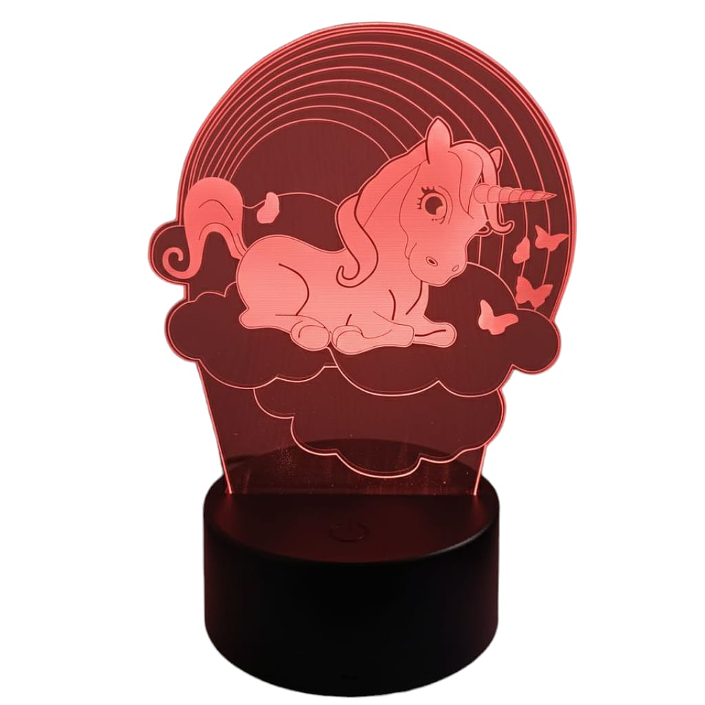 Lampara 3D Unicornio Arcoíris de 7 colores