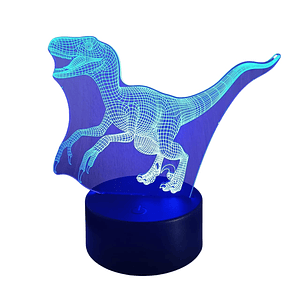 Lampara 3D Dino Velociraptor de 7 colores