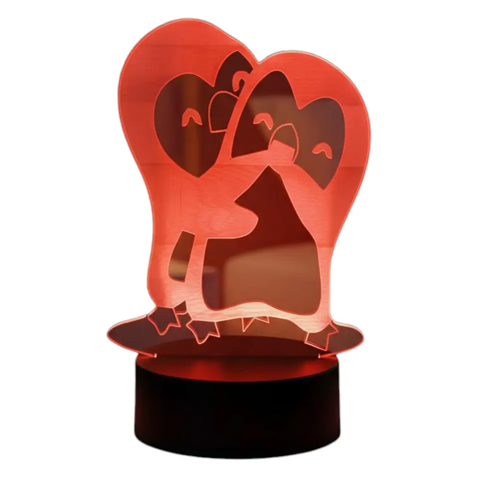 Lampara 3D Pingüinos Amor de 7 colores 3