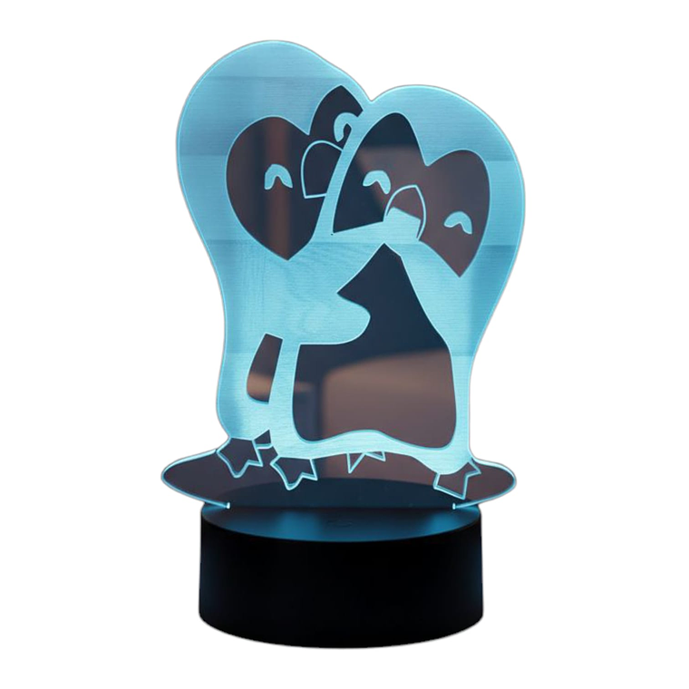 Lampara 3D Pingüinos Amor de 7 colores 2