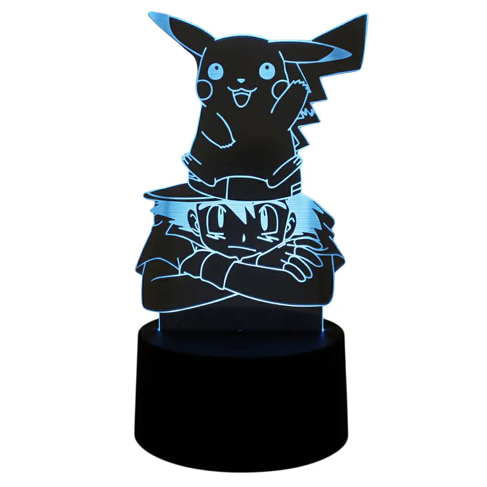 Lampara 3D Pikachu y Ash 7 colores 3