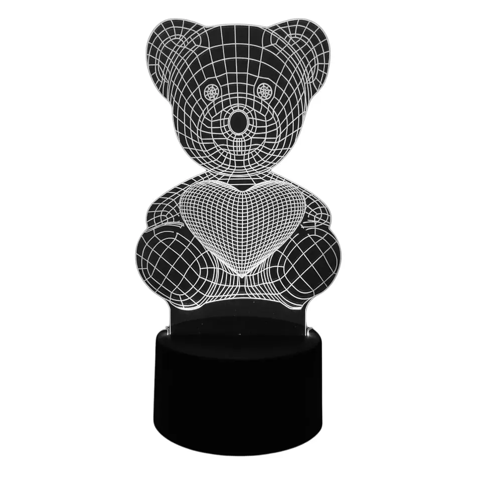 Lampara 3D Oso corazón de 7 colores 3