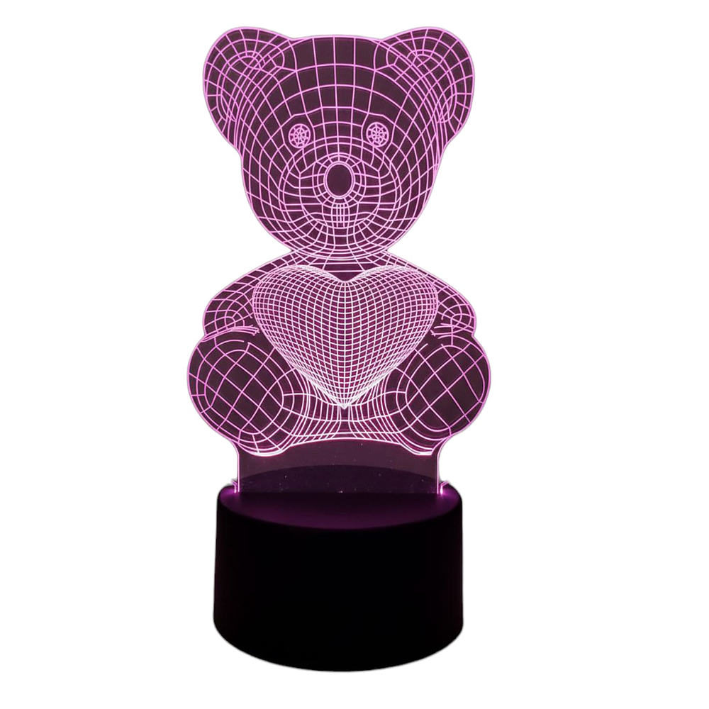 Lampara 3D Oso corazón de 7 colores