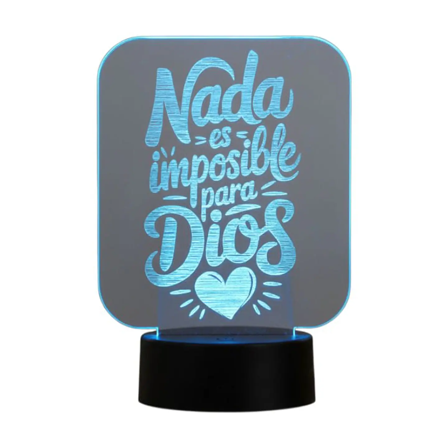 Lampara 3D Frase: Nada es imposible para Dios de 7 colores 3