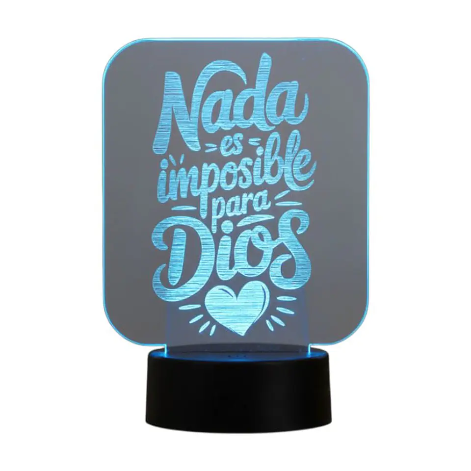 Lampara 3D Frase: Nada es imposible para Dios de 7 colores 3