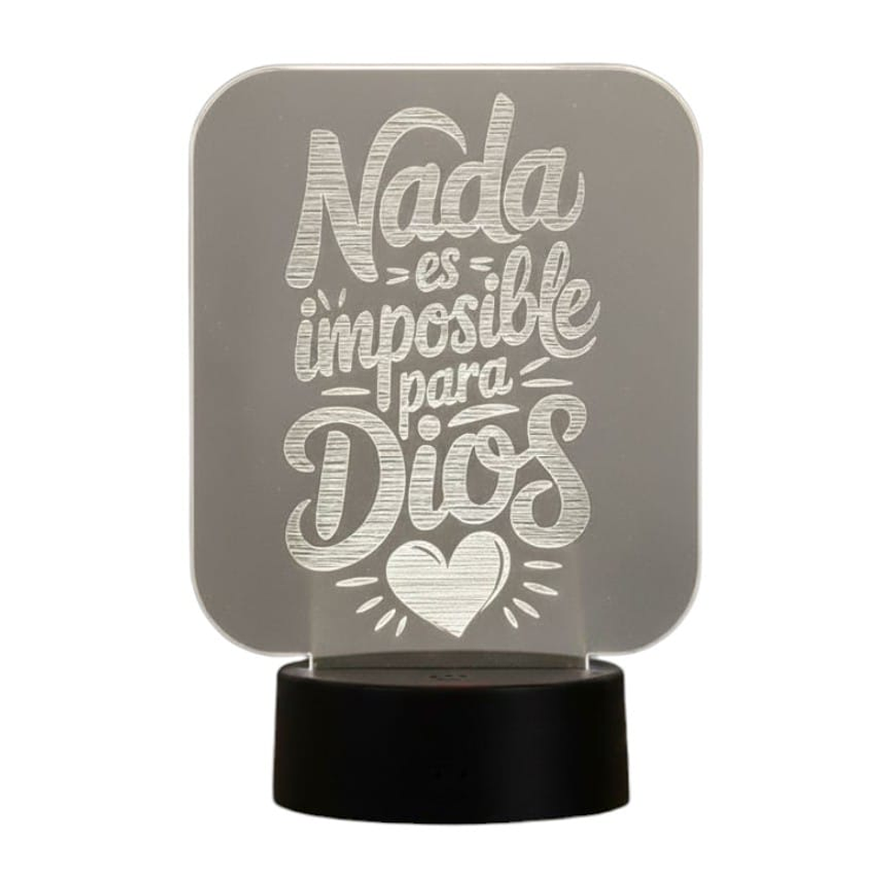 Lampara 3D Frase: Nada es imposible para Dios de 7 colores