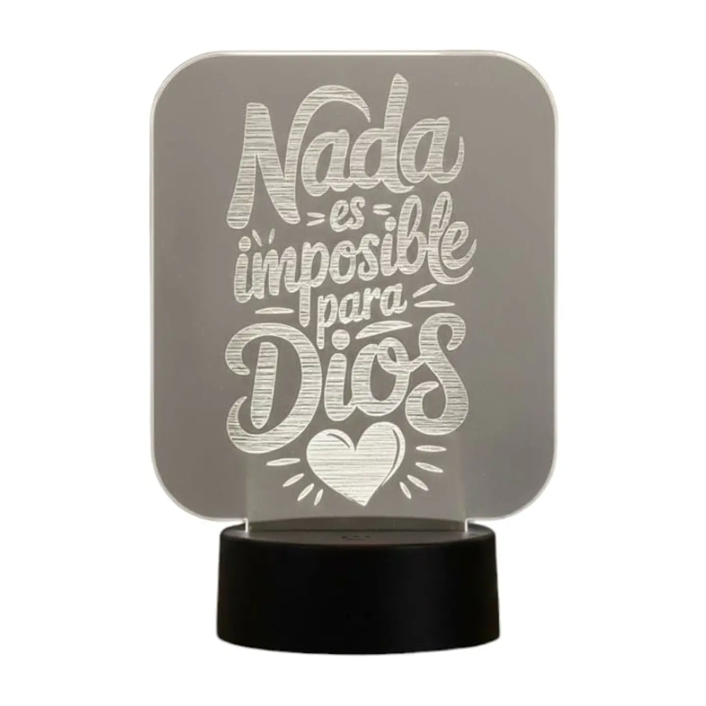 Lampara 3D Frase: Nada es imposible para Dios de 7 colores 2