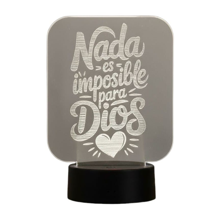 Lampara 3D Frase: Nada es imposible para Dios de 7 colores 2