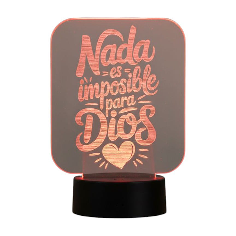 Lampara 3D Frase: Nada es imposible para Dios de 7 colores 1
