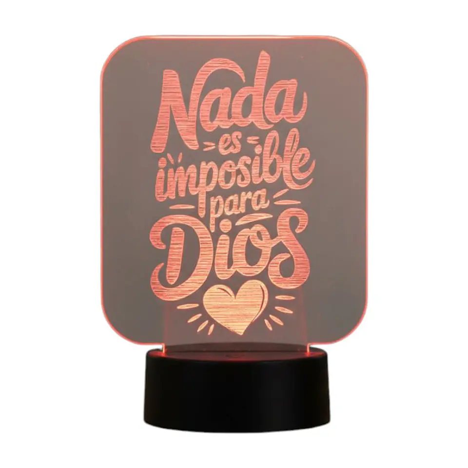 Lampara 3D Frase: Nada es imposible para Dios de 7 colores 1