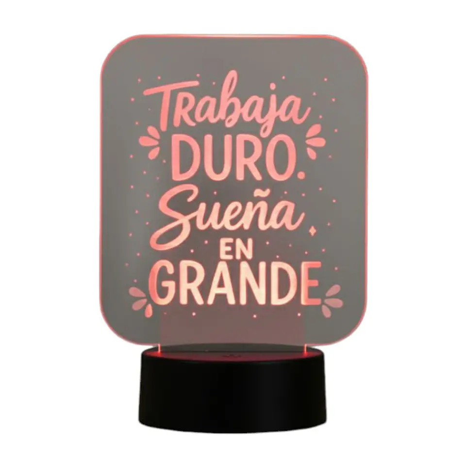 Lampara 3D Frase: Trabaja duro de 7 colores 2