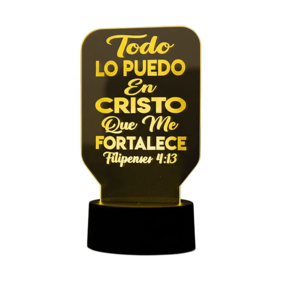 Lampara 3D Frase: Todo lo puedo en Cristo de 7 colores 3