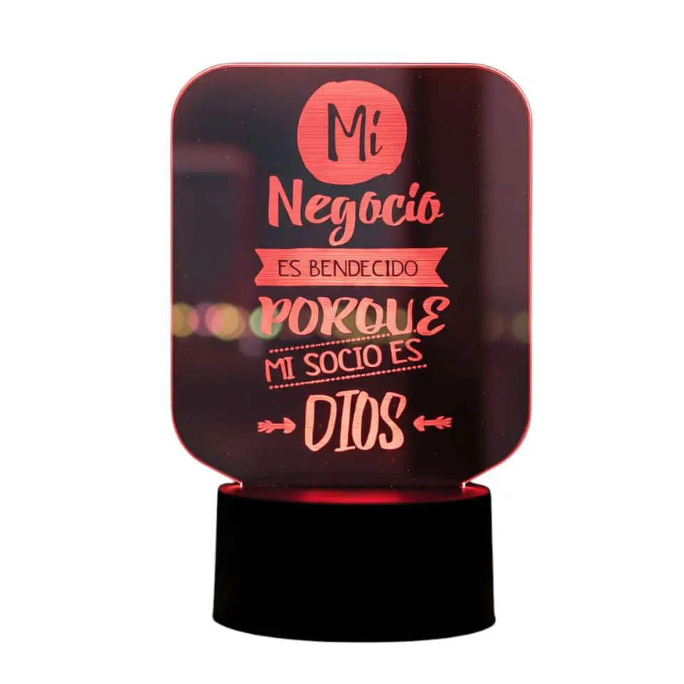 Lampara 3D Frase: Mi negocio es bendecido 7 colores 3