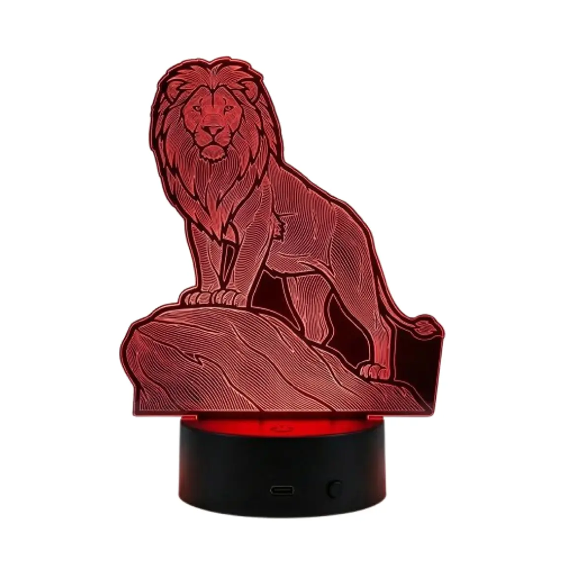 Lampara 3D Leon sobre roca de 7 colores 3