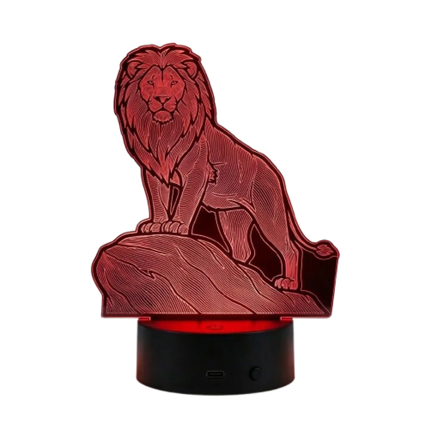 Lampara 3D Leon sobre roca de 7 colores 3