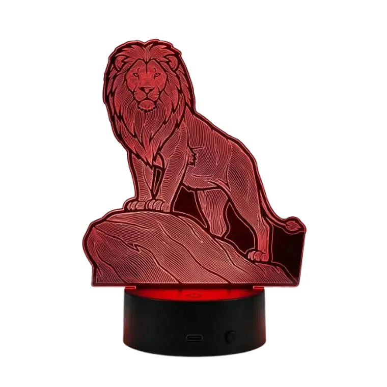 Lampara 3D Leon sobre roca de 7 colores 3