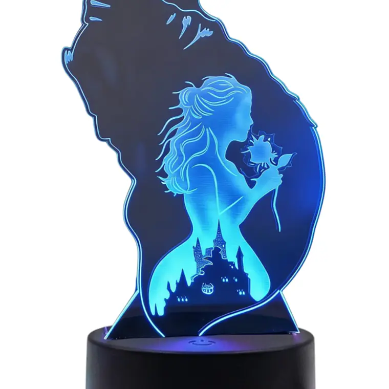 Lampara 3D La Bella y La Bestia de 7 colores 2