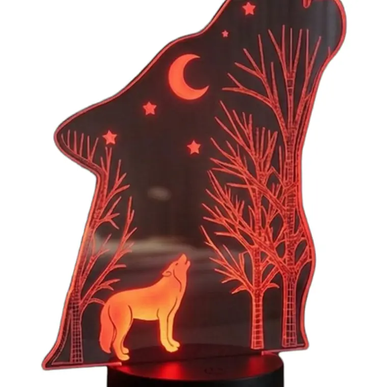 Lampara 3D Lobo de 7 colores 3
