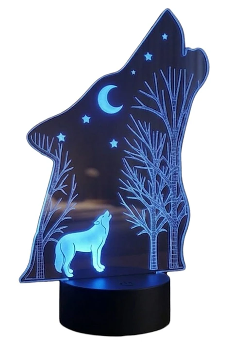 Lampara 3D Lobo de 7 colores