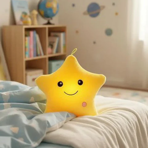 Cojin Luminoso de Felpa Forma de Estrella Amarilla