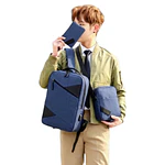 Set Mochila Porta Notebook, Bolso Cruzado y Estuche Azul