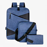 Set Mochila Porta Notebook, Bolso Cruzado y Estuche Azul