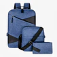 Set Mochila Porta Notebook, Bolso Cruzado y Estuche Azul - Miniatura 1