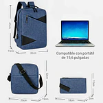 Set Mochila Porta Notebook, Bolso Cruzado y Estuche Azul