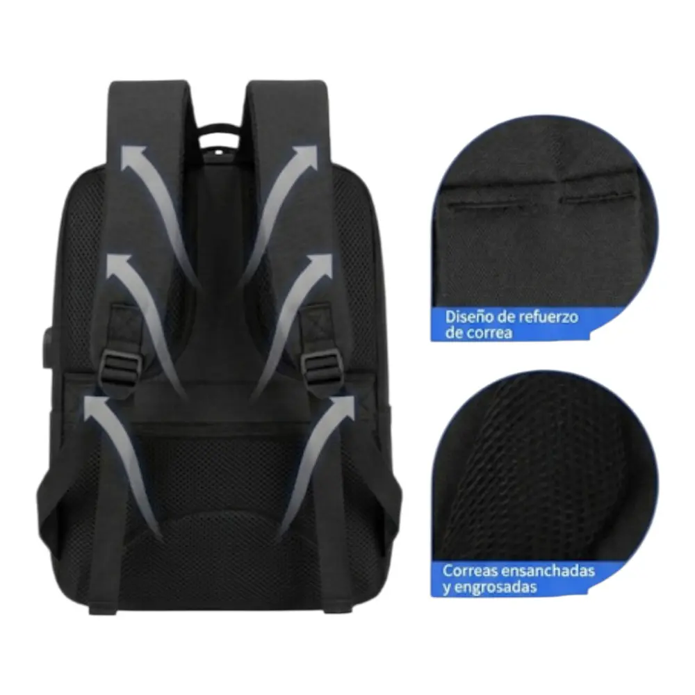Set Mochila Porta Notebook, Bolso Cruzado y Estuche Negro