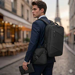 Set Mochila Porta Notebook, Bolso Cruzado y Estuche Negro