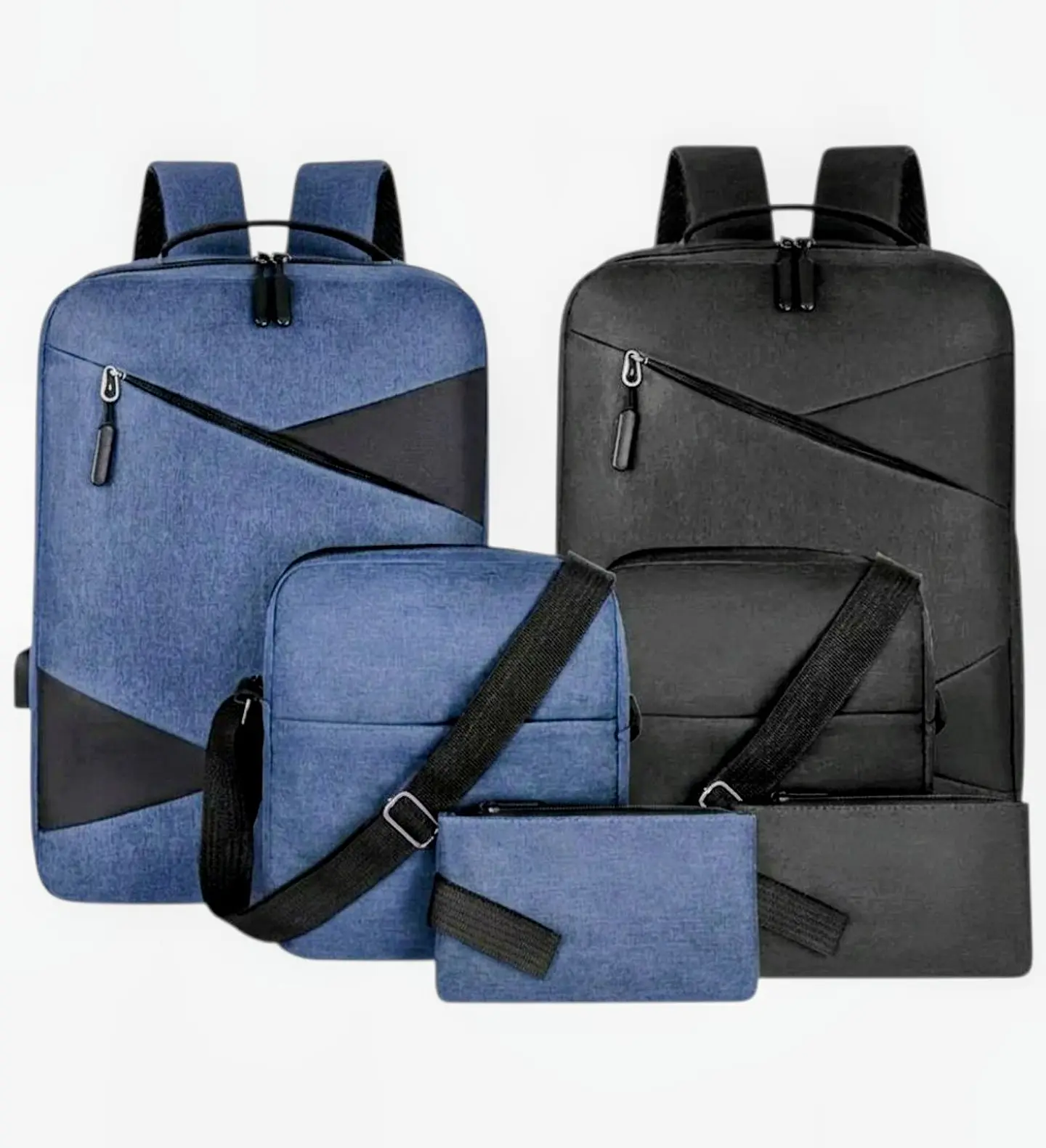 Set Mochila Porta Notebook, Bolso Cruzado y Estuche Negro 6