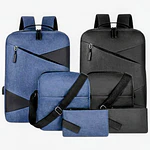 Set Mochila Porta Notebook, Bolso Cruzado y Estuche Negro